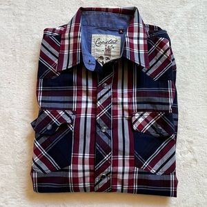 COASTAL BRAND MENS LONG SLEEVE PLAID WESTERN SNAP-BUTTON FRONT SHIRT